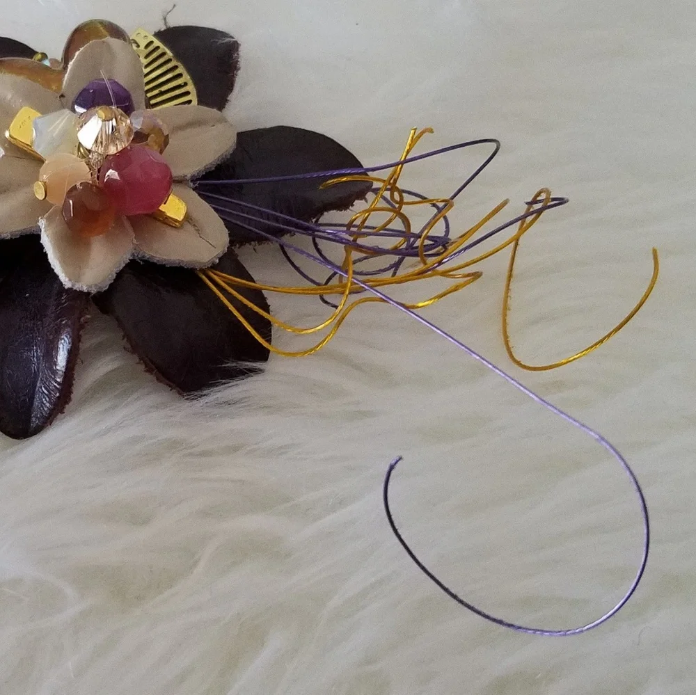 Swarovski Elements Genuine Brown Leather Flower Brooch - Handmade
